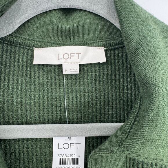 NWT Loft Women's Medium Casual Waffle V Neck Long Sleeve Rayon Green Sweater - Picture 5 of 10